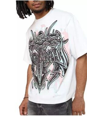 Sz various Smoke Rise Men's Luminous Studded Crop Tee - White